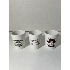 Supernatural Set of 3 White Shot Glasses I Wuv Hugs, Ding Dong Bitches,Yesterday